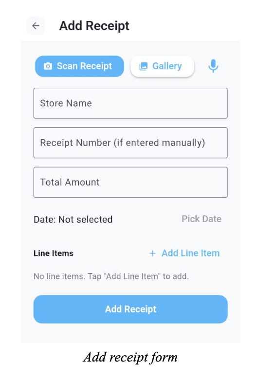 Add a receipt — scan, upload, or dictate
